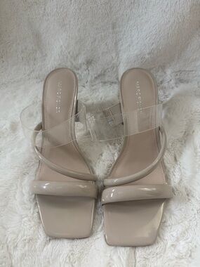 Marc Fisher Beige-Nude Clear Strap Block Heel Sandals - 8.5 New Never Worn